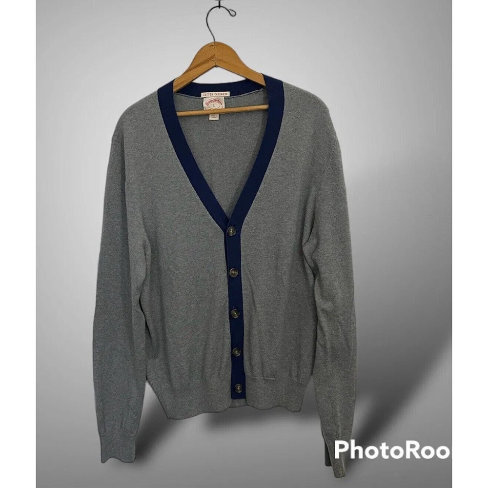 Brooks Brothers Gray Cardigan with Navy Trim